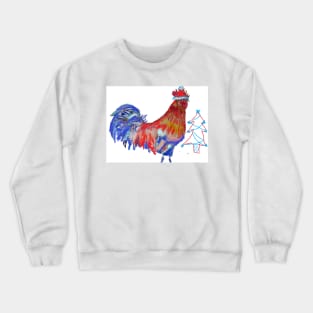 Christmas Rooster Watercolor Painting Crewneck Sweatshirt